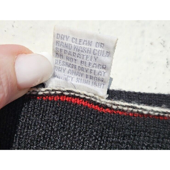 Vintage 90s Sweater Womens Medium Black Red Striped Merino Wool Preppy Academia - Picture 7 of 7